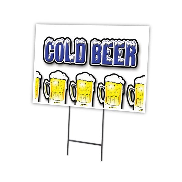 Cold Beer Yard Sign & Stake outdoor plastic coroplast window, C-1824 Cold Beer